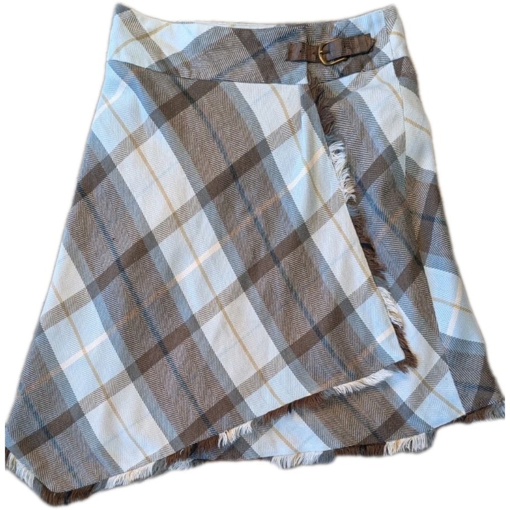 Women's Plaid Skirt‎ 10 Frayed Asymmetrical Hem Wrap Equestrian Rodeo Western